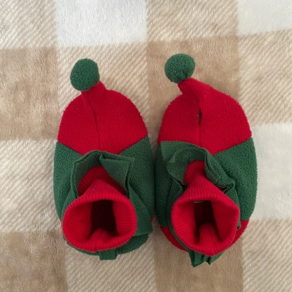 Festive Red and Green Elf Slippers for Kids 12-18 month size